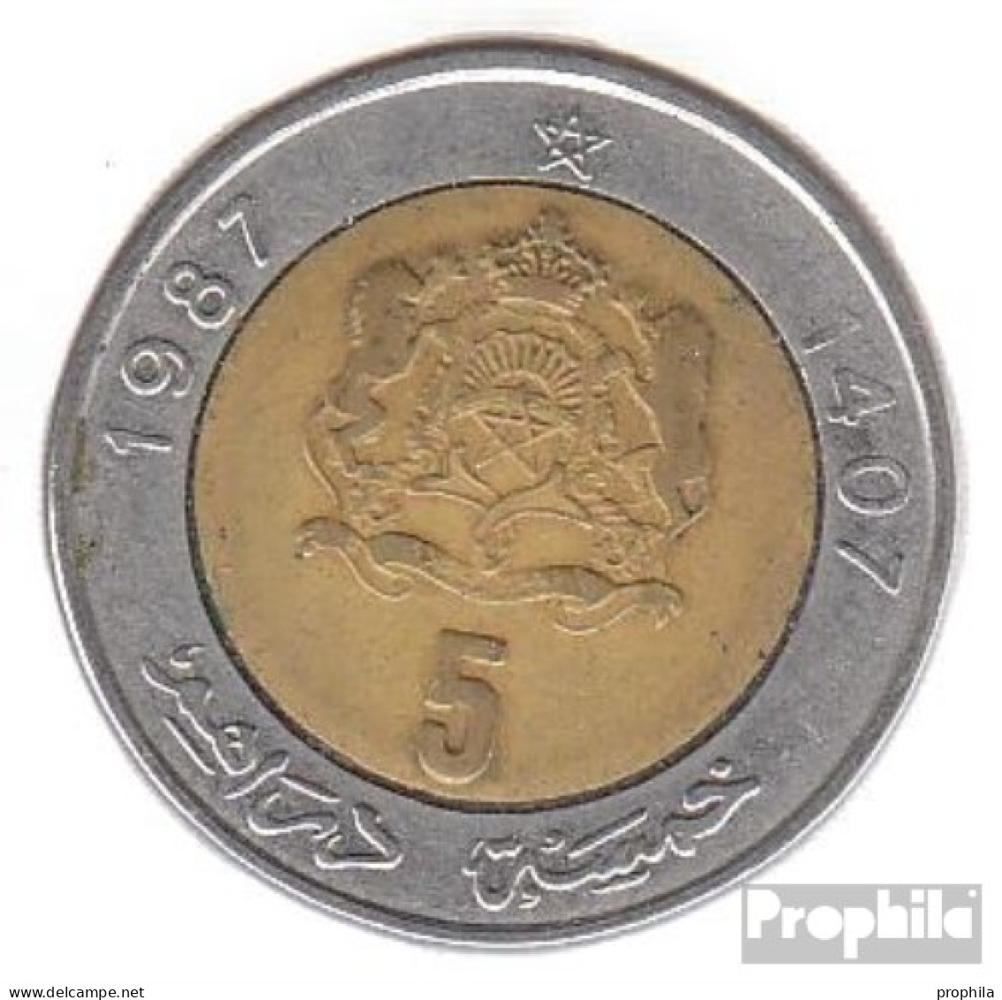 Marokko KM-Nr. : 82 1987 Sehr Schön Bimetall Sehr Schön 1987 5 Dirhams Wappen - Maroc