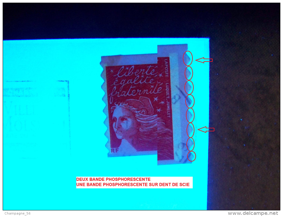 2001  N° 3419  PHOSPHORESCENTE 3  + BARRE DENT DE SCIE PHOSPHORESCENTE TVP ROUGE   OBLITÉRÉ - Cartas & Documentos