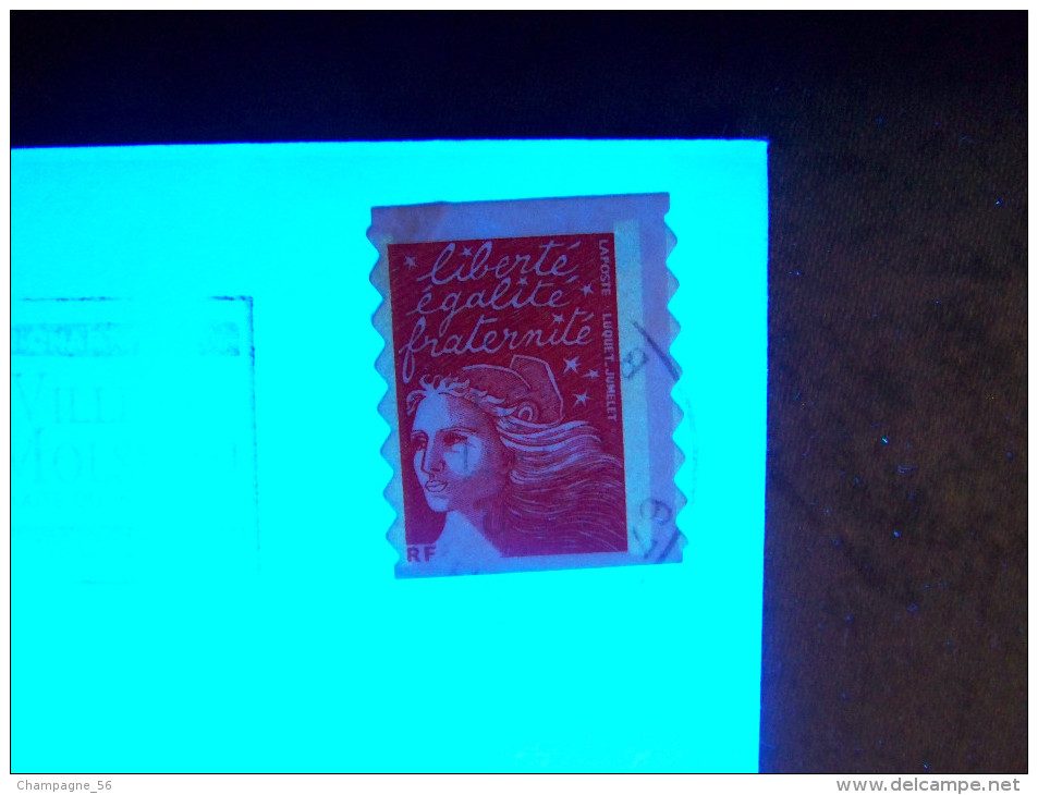 2001  N° 3419  PHOSPHORESCENTE 3  + BARRE DENT DE SCIE PHOSPHORESCENTE TVP ROUGE   OBLITÉRÉ - Cartas & Documentos