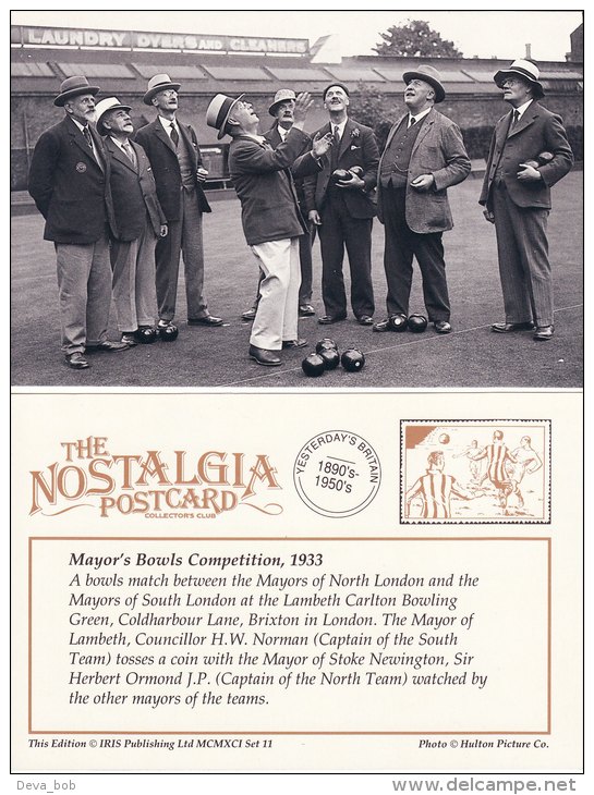 Postcard Bowling London Mayor Bowls Competetion 1933 Nostalgia Repro - Petanca