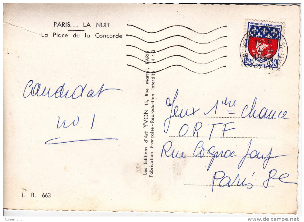 Francia--Paris--1966--La Place De La Concorde--cachet -Paris - Places, Squares