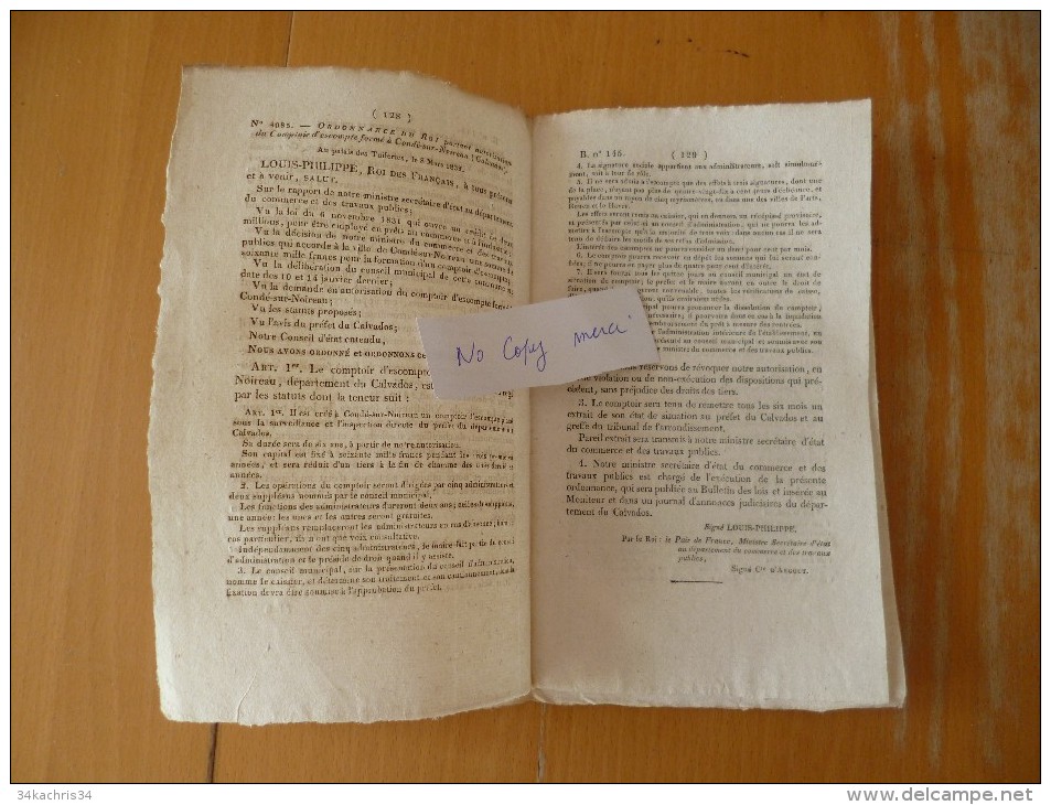 Bulletin Des Lois N° 145. Ordonnance Du Roi Portant Nouvelle Fixation Des Prix Du Tabac. 18/03/1832 - Decretos & Leyes
