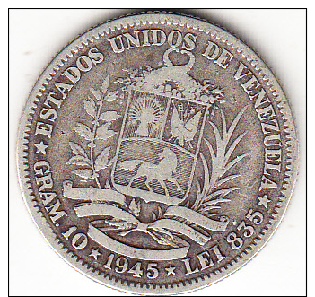 VENEZUELA 1945. 2 BOLIVARES. SIMON BOLIVAR.EBC.PLATA 835/1000.10 GRAMOS CN4147 - Venezuela