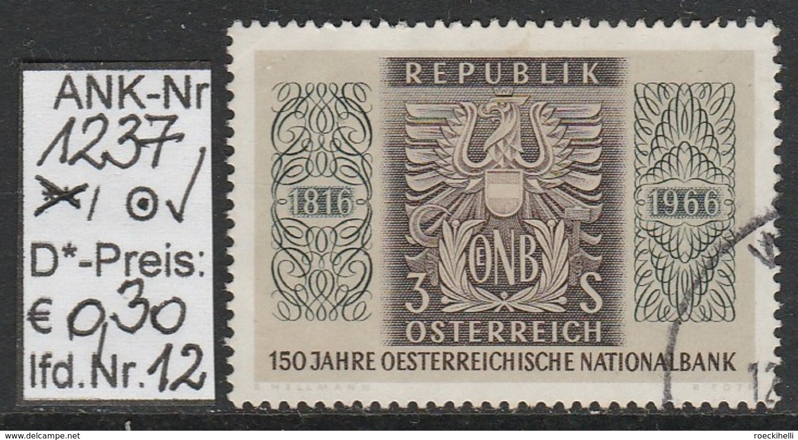 27.5.1966 - SM  "150 Jahre Österr. Nationalbank" -  o gestempelt - siehe Scan  (1237o 01-12)