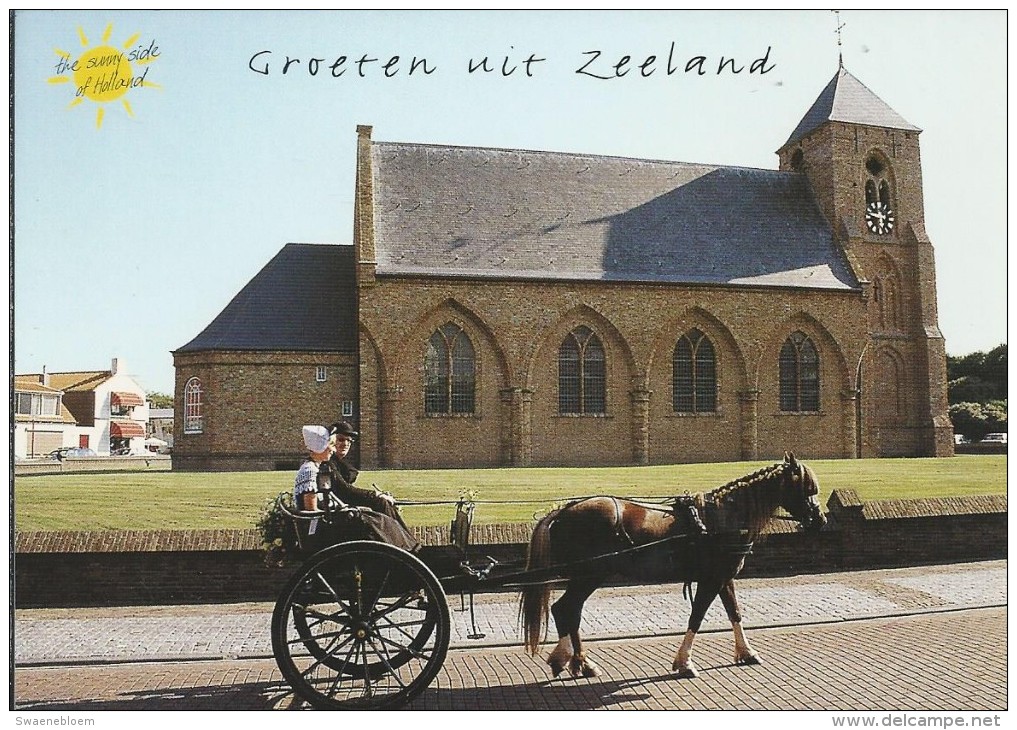 NL.- Zeeland. Groeten Uit Zeeland. Zoutelande. Catharinekerk. Kerk. Paard En Wagen. Klederdracht. 2 Scans - Zoutelande