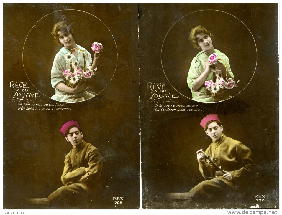 7110 - Le Zouave Et Sa Belle En Médaillon, Rêve D'amour "le Bonheur Nous Réunira", Cpa Guerre 1914 - Uniformes