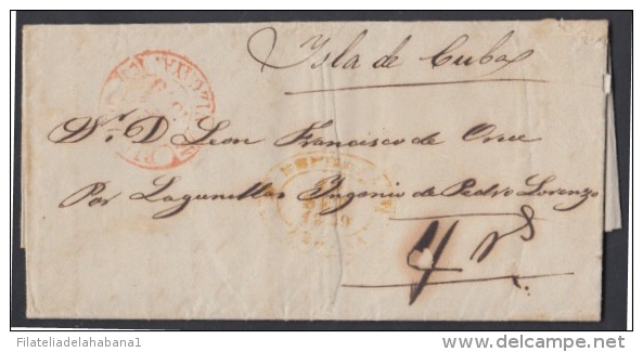 PREFI-315 CUBA. ESPAÑA SPAIN. STAMPLESS. 1849. SOBRE DE BILBAO A LA HABANA. MARCA EMPRESA. ESPAÑA. AMARILLO. BAEZA LAGUN - Prephilately