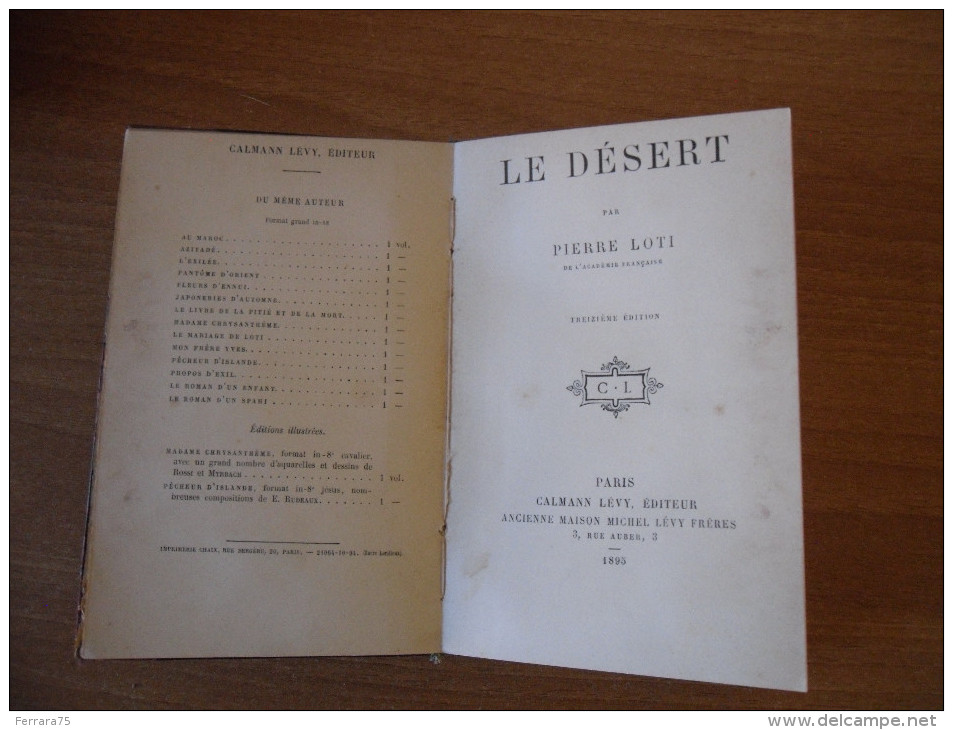 LIBRO LE DèSERT PIERRE LOTI  1895 PAGINE 238 - Altri & Non Classificati