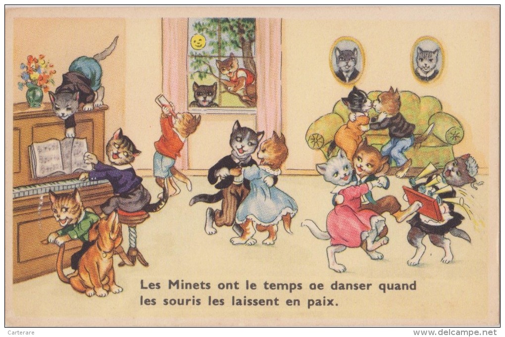 Cpa,1930,chats En Train De Danser,minets Apparence Humaine,salon,piano,fete, Printed In Belgium,rare - Comics