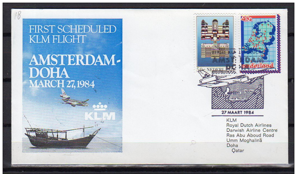 First Flight Amsterdam Doha Qatar 1984 LIMITED ISSUE (z42) - Qatar