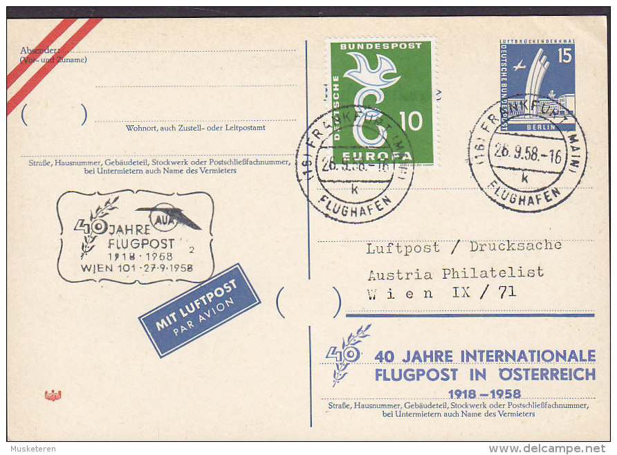 Germany Berlin Uprated Postal Stationery Ganzsache Mit Luftpost FRANKFURT FLUGHAFEN 40 Jahre Flugpost In Österreich - Postkaarten - Gebruikt