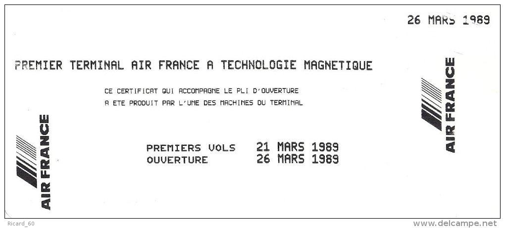 1er Terminal Air France à Technologie Magnétique, Mars 1989, Billet Magnétique - Europe