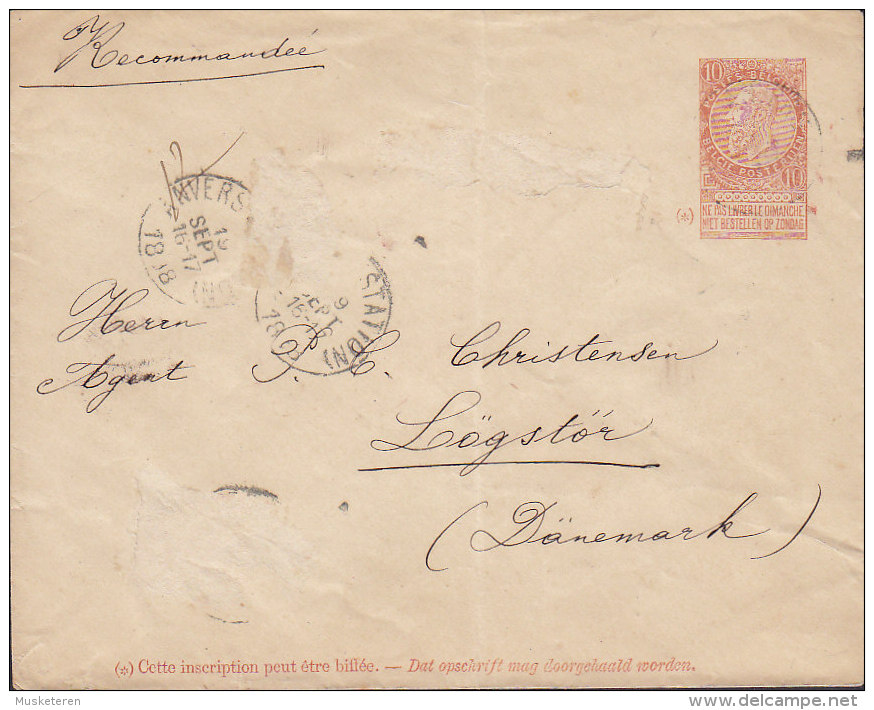 Belium Postal Stationery Ganzsache Entier (Recommandée) ANVERS STATION 1898 To LØGSTØR Via AALBORG Denmark (2 Scans) - Covers