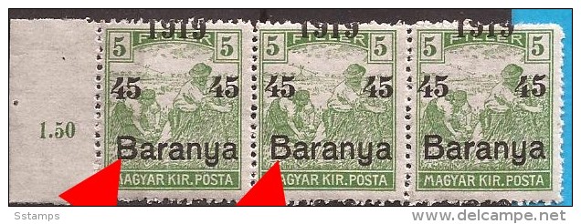 1919  BARANYA  UNGARN SERBIA JUGOSLAVIJA OVERPRINT MOVED INTERESSANT TYP I-TYP II NEVER HINGED - Baranya