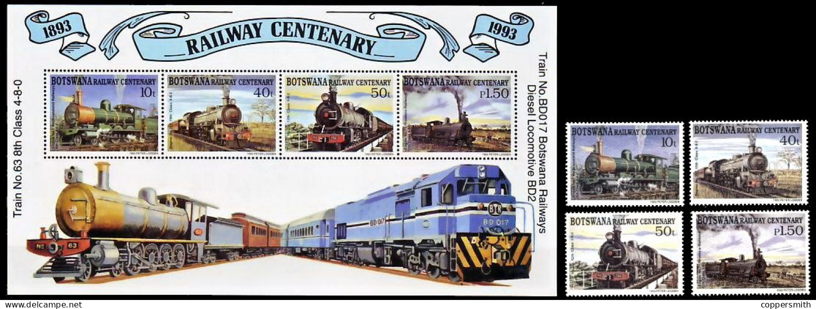 (136-137) Botswana  1991  Locomotives / Chemins De Fer / Railways / Eisenbahn  ** / Mnh  Michel 513-16 + BL 24 - Botswana (1966-...)