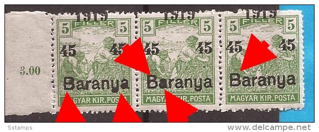 1919  BARANYA  UNGARN SERBIA JUGOSLAVIJA OVERPRINT MOVED INTERESSANT TYP I-TYP II NEVER HINGED - Baranya