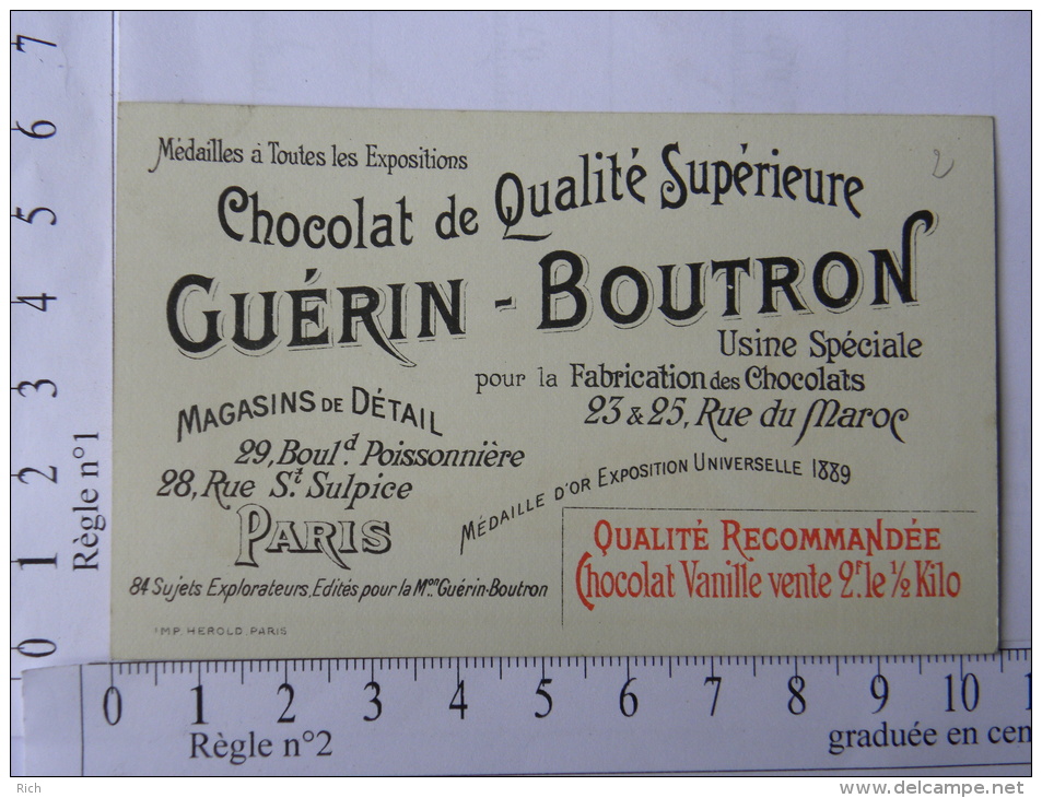 Chromo Chocolat GUERIN BOUTRON - Treich LAPLENE - Français En 1887 Il Parcourt Le Boudoukou - Guerin Boutron