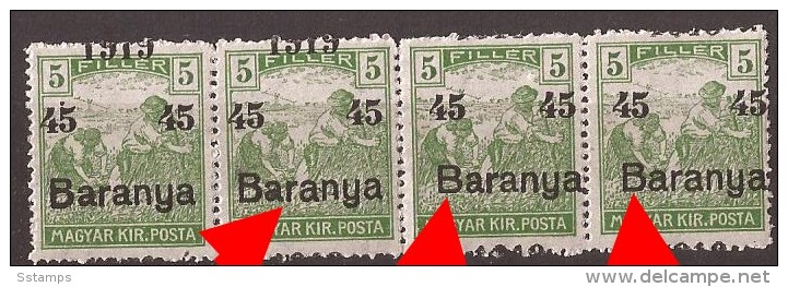 1919  BARANYA  UNGARN SERBIA JUGOSLAVIJA OVERPRINT MOVED INTERESSANT TYP- I - TYP II NEVER HINGED - Baranya