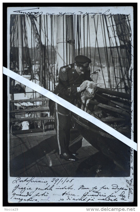 PORTOFERRAIO - LIVORNO - FOTOCARTOLINA DEL 1905 CON VELIERO, UFFICIALE DI MARINA E PECORELLA . - Velieri