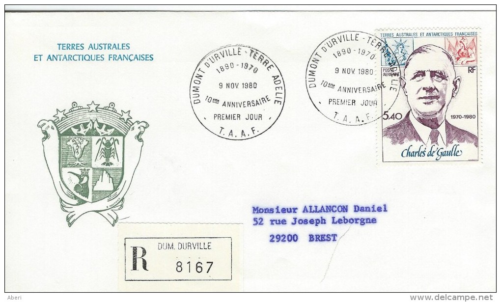 11088  CHARLES DE GAULLE - FDC - TERRE ADELIE - 9/11/1980 - FDC