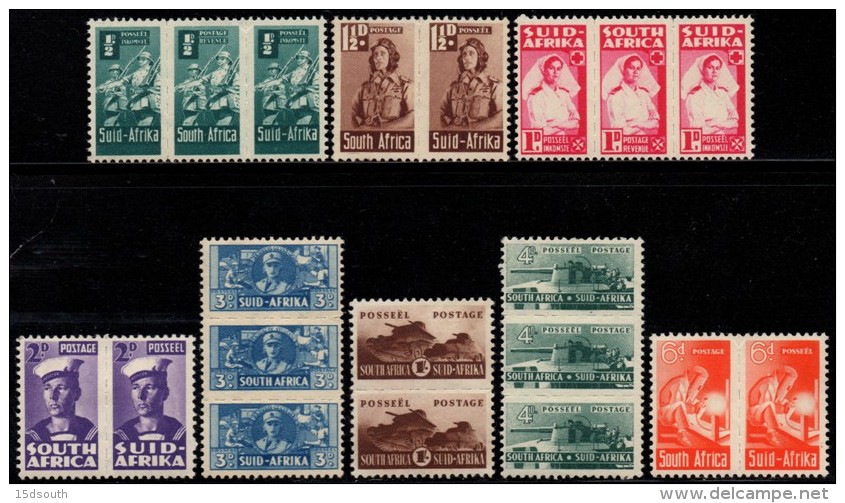 South Africa - 1942-44 Small War Effort Set (*) # SG 97-104 , Mi 153-166 - Unused Stamps