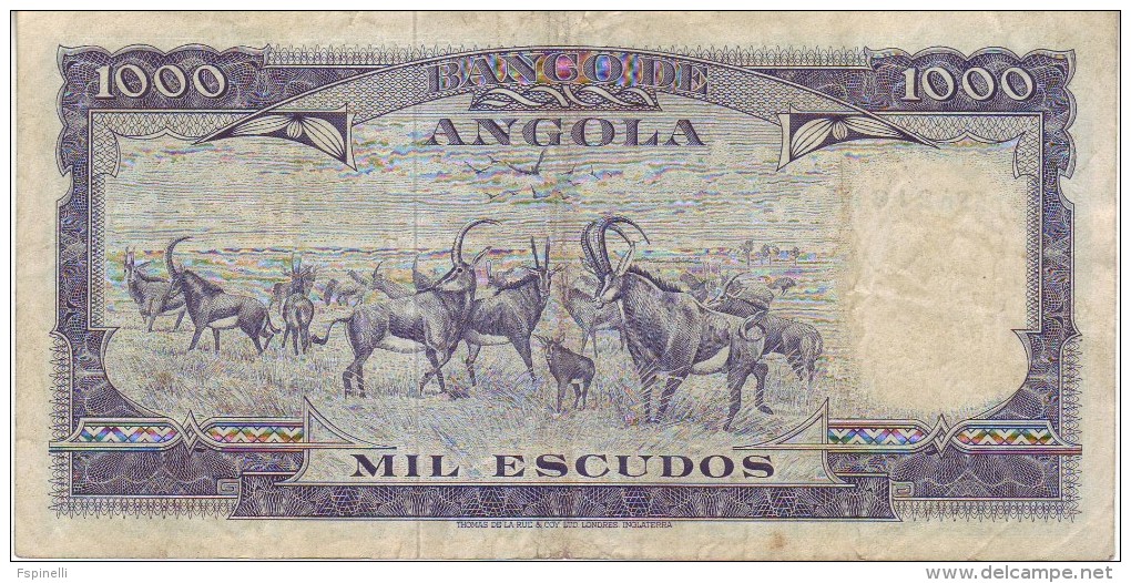 ANGOLA  1000 Escudos  BANKNOTE  " Americo Tomas At Right "   P96  10.6.1970 - Angola