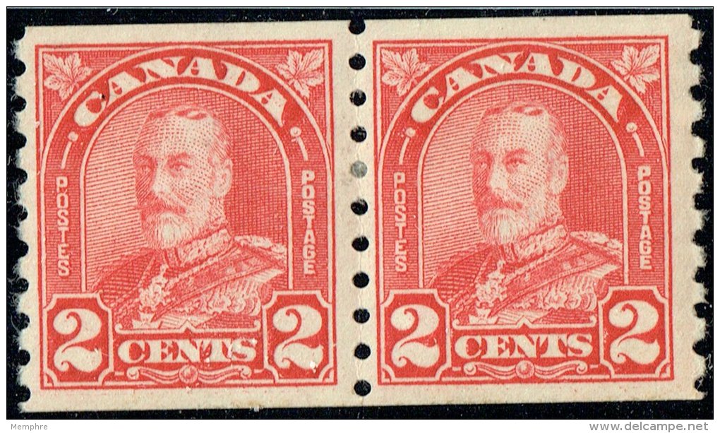 George V  Arch Issue  2  Cent  MH   Red  Coil Pair   Sc 181 - Neufs