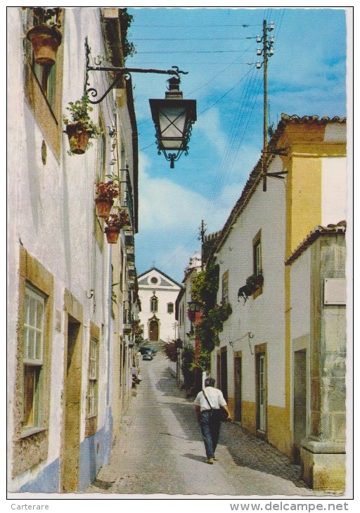 Portugal,portugues,ESTREM ADURA,LEIRIA,OBIDOS,rua  Com Flores,como Todas As Ruas,lampadaire,rue Avec Pavés,rare - Leiria