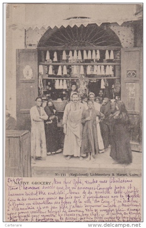 Afrique,EGYPTE,EGYPT,en 1909,NATIVE GROCERY,épicerie,magasin Familiale,édition Photo LICHTENSTERN ET HARARI CAIRO,rare - Other & Unclassified