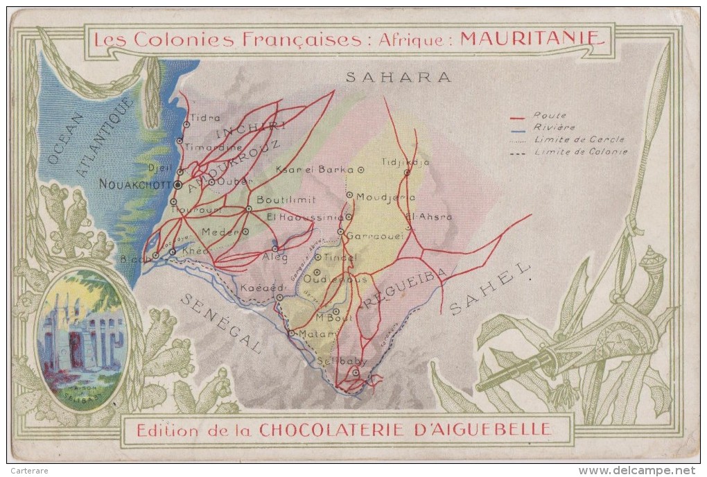 CPA,PLAN,MAP ,carte De La MAURITANIE EN 1910,ex Colonie Française,prés Algérie,édition Chocolaterie Aiguebelle,rare - Mauritanie