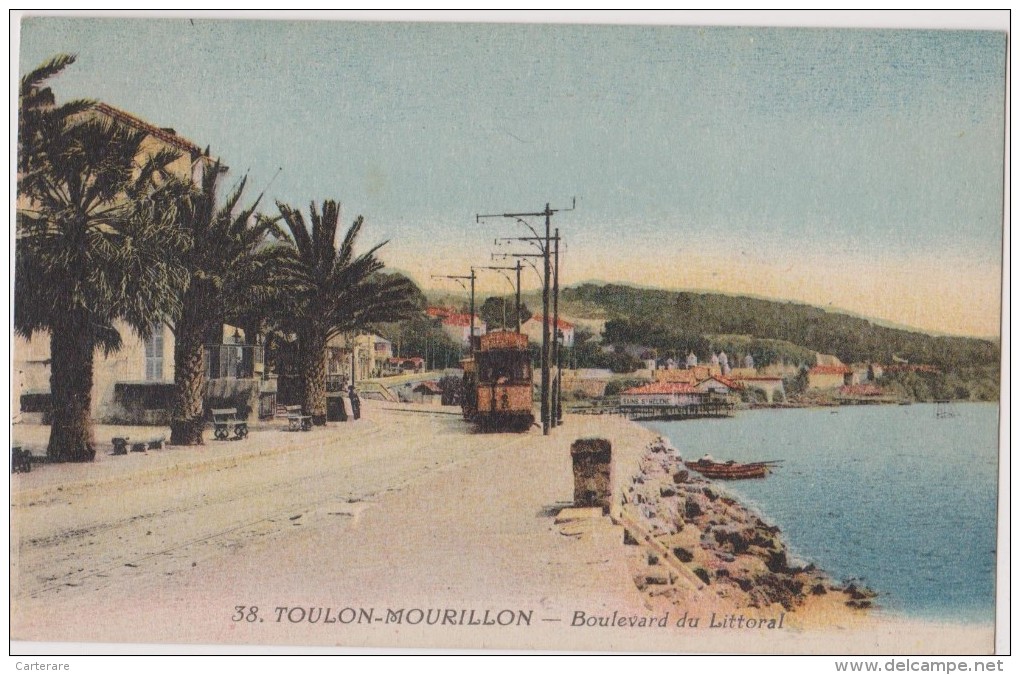 Carte Postale Ancienne,83,var,TOULON,EN 1910,MOURILLON,MER,TRAMWA Y,PALMIER,ETE - Toulon