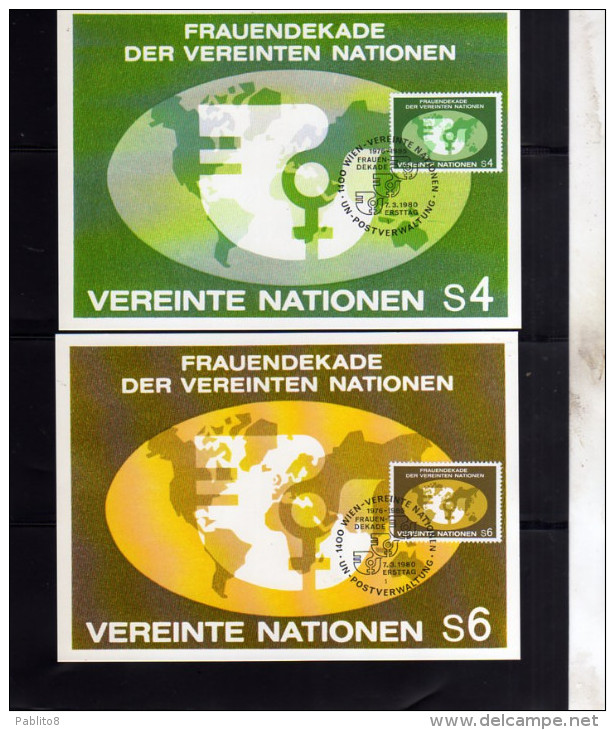 UNITED NATIONS AUSTRIA VIENNA WIEN ONU UN UNO 1980 DECADE FOR WOMEN EMBLEM DONNE EMBLEMA MAXIMUM CARD MAXI FDC - Cartes-maximum