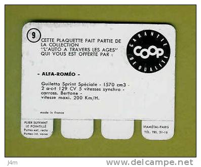 PLAQUETTE PUBLICITE COOP...PLAQUE En TOLE..Automobile..ALFA-ROMEO..n 9 - Plaques En Tôle (après 1960)