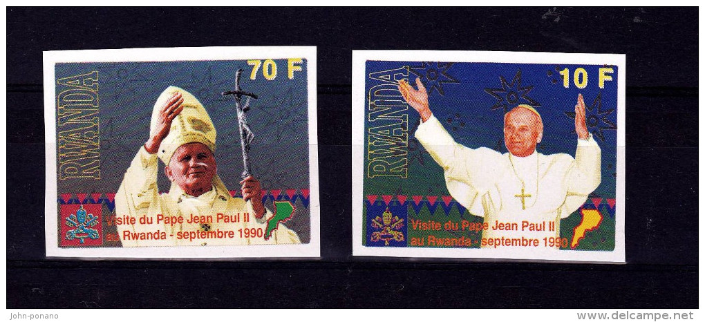 V] Série Set ** Rwanda Non Dentelée Imperforated Visite Pape Jean-Paul II Visit Pope John-Paul II - Autres & Non Classés