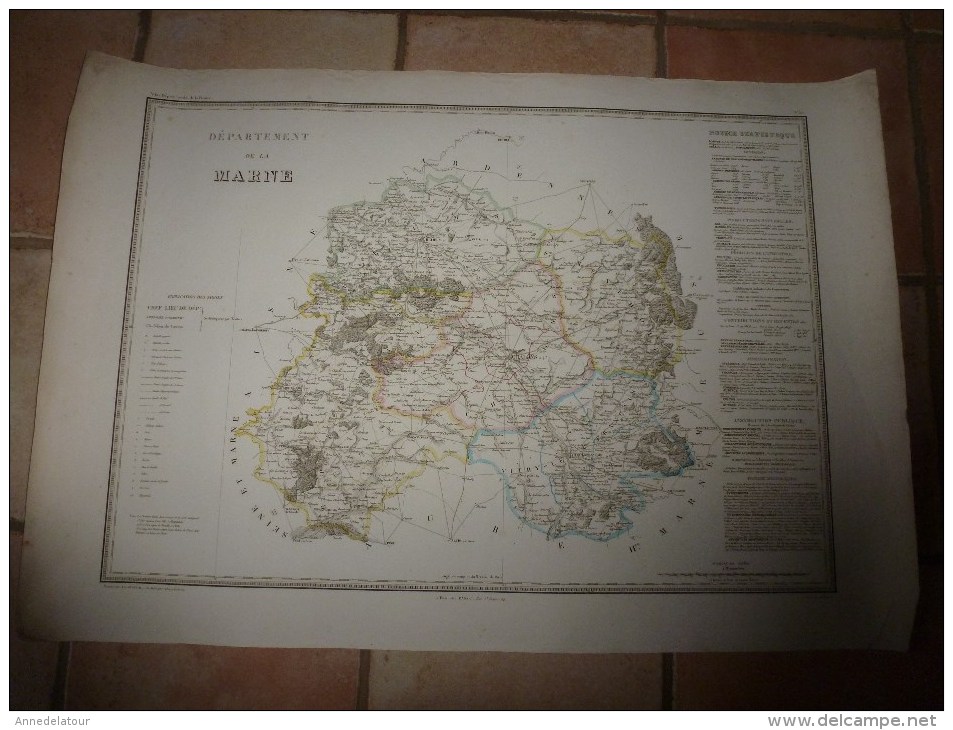 1836 Grde Carte Ancienne Réhaussée Couleurs :par A H Dufour ,  Département De La MARNE  Avec Notices Hist. Et Stat. - Cartes Géographiques