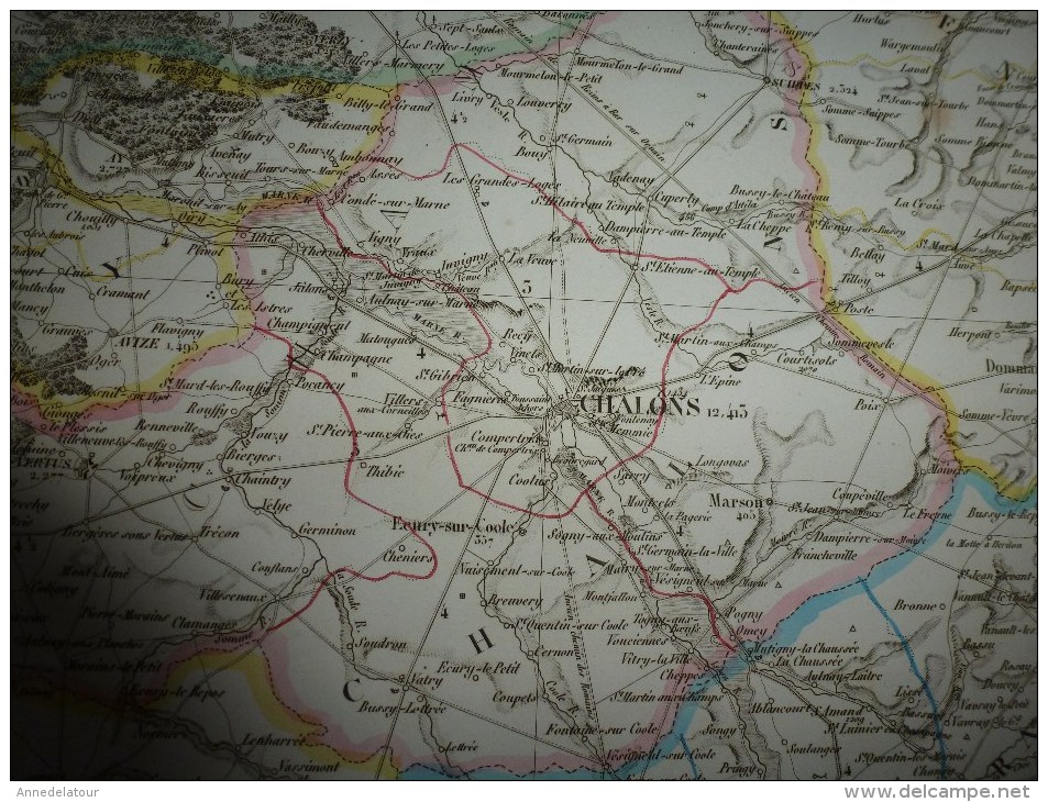 1836 Grde carte ancienne réhaussée couleurs :par A H Dufour ,  département de la MARNE  avec notices hist. et stat.