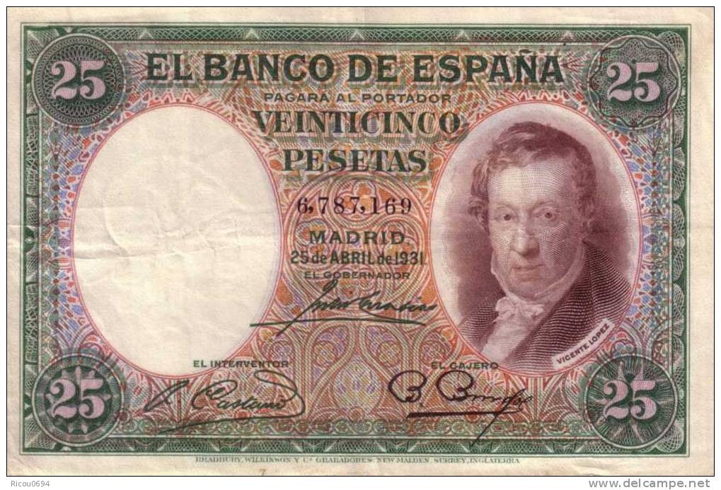 25 Ptas 1931 Espagne - 1-2-5-25 Peseten