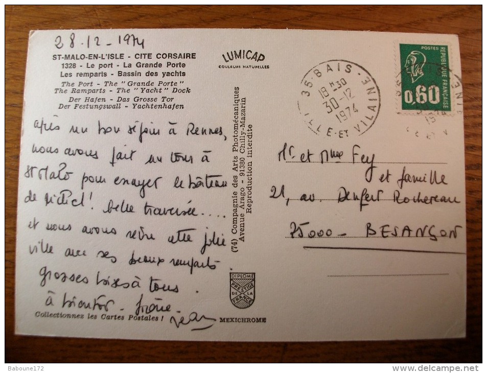 Carte Postale Saint Malo En L´Isle Port Rempars Grande Porte Bassin Des Yachts 1974 - Saint Malo