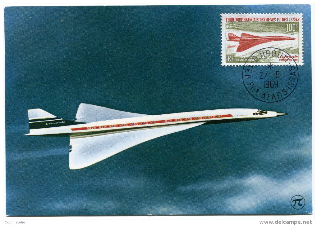 AFARS ET ISSAS CARTE MAXIMUM DU PA 60 CONCORDE OBLITERATION DJIBOUTI 27-9-1969 - Briefe U. Dokumente