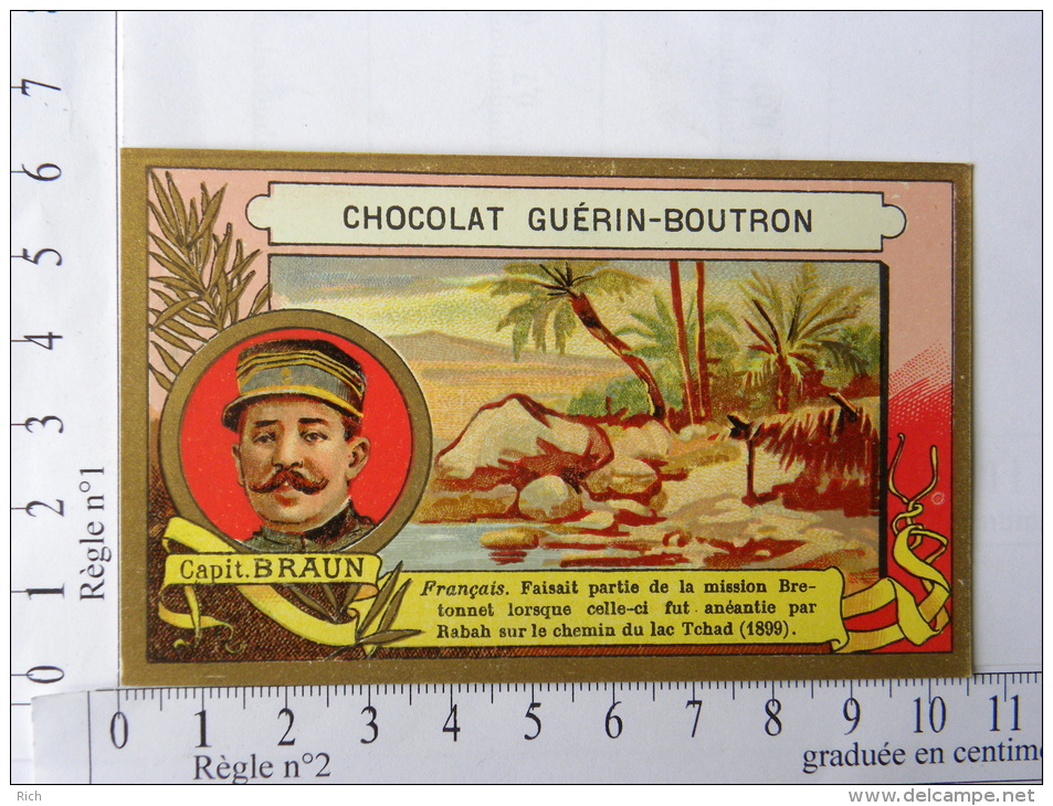 Chromo Chocolat GUERIN-BOUTRON, Capit. BRAUN. Français. Mission Bretonnet Anéantie Par Rabah - Guérin-Boutron