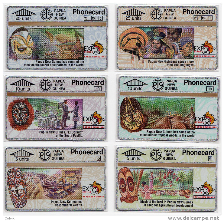 PAPOUASIE NOUVELLE-GUINEE LOT 6 TELECARTES EXPO 1992 SEVILLA  CN 203A MINT - Papua Nuova Guinea