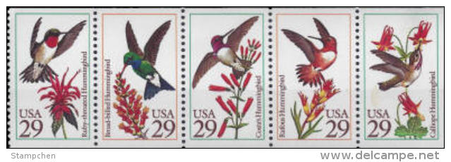 USA 1992 Hummingbirds Stamps Sc#2642-46 2646a Bird Flower - Colibris