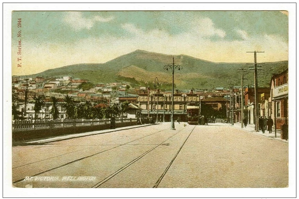 New Zealand, North Island, Wellington, Courtenay Place, Dominion Book Arcade, Tram, Mount Victoria, Printed Postcard - New Zealand