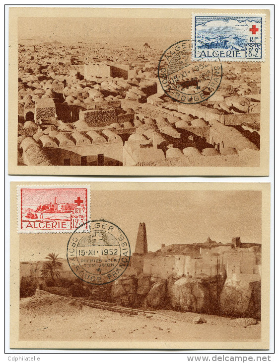 ALGERIE CARTES MAXIMUM DES N°300/301 AU PROFIT DES OEUVRES DE LA CROIX-ROUGE OBLITERATION 1er JOUR ALGER 15.XI.1952 - Maximumkarten