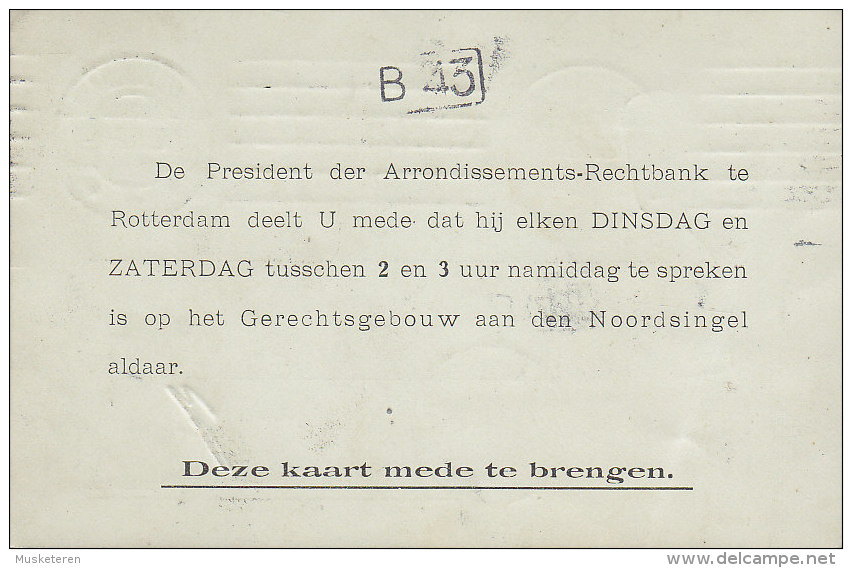 Netherlands ARRONDISSEMENTS-RECHTBANK, ROTTERDAM 1908 Card Karte (2 Scans) - Brieven En Documenten
