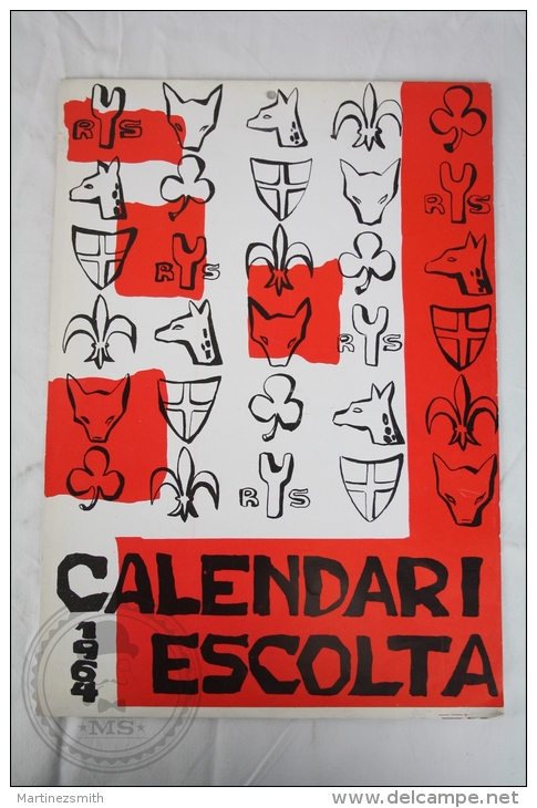 Vintage 1964 Big Wall Calendar - Boy Scouts Of Catalonya/ Spain - Scouting - 24 X 34 Cm - Tamaño Grande : 1961-70