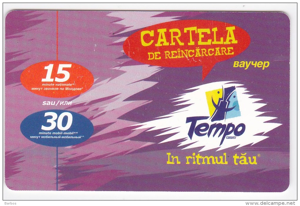 Moldova  , Voxtell , 2004 , Tempo In Ritmul Tau , 15/30  Minuts ;  Prepaid , Tip II , Plastic , Used - Telecom Operators