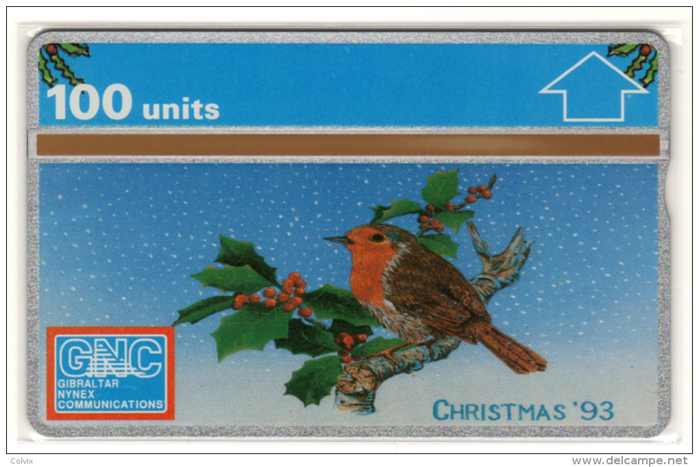 GIBRALTAR MERRY CHRISTMAS 1993 REF MVcards GIB-35  100U OISEAU ROUGE-GORGE MINT - Gibraltar