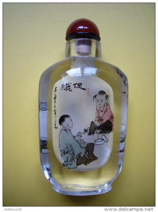 Tabatière Chinoise En Verre Double Paroi Thème Enfants + Moine Mendiant Avec Boîte écrin - Aziatische Kunst