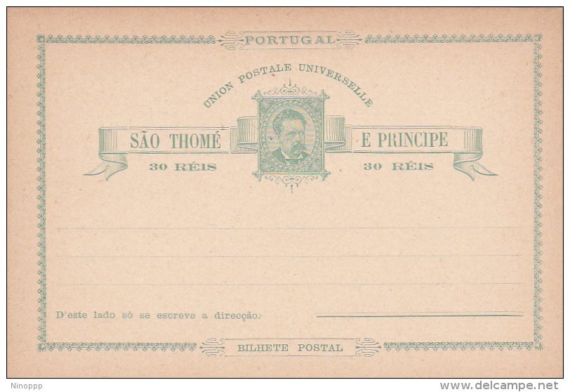 Portugal Sao Thome Postal Card 30 Reis Mint - Postal Stationery